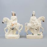 A collection of 2 Staffordshire porcelain statues Huntsmen of horseback riders. (9 x 27 x 36 cm)