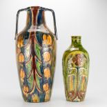 A collection of 2 vases made in Flemish earthenware in art nouveau style. One made in Sint-Niklaas b