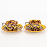 2 cups and saucers in millefiori patterns, made by Fratelli Toso in Murano, Italy. (5 x 12 cm)