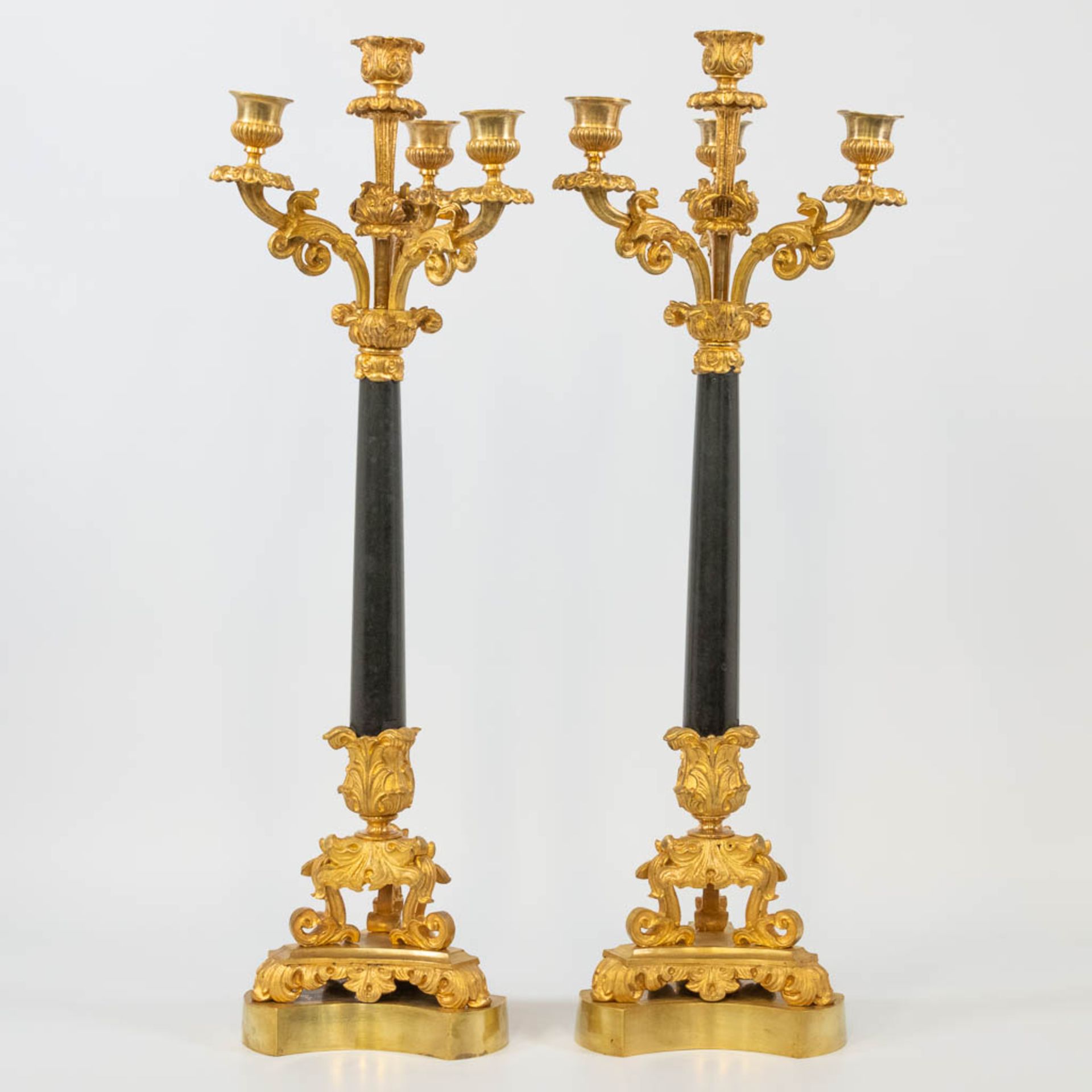 A pair of candelabra, empire style, made of gilt bronze. 19th century. (60 x 19 cm) - Bild 7 aus 13