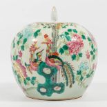 An Chinese antique porcelain ginger jar, decorated with roosters and bats, peonies and branches, 19t