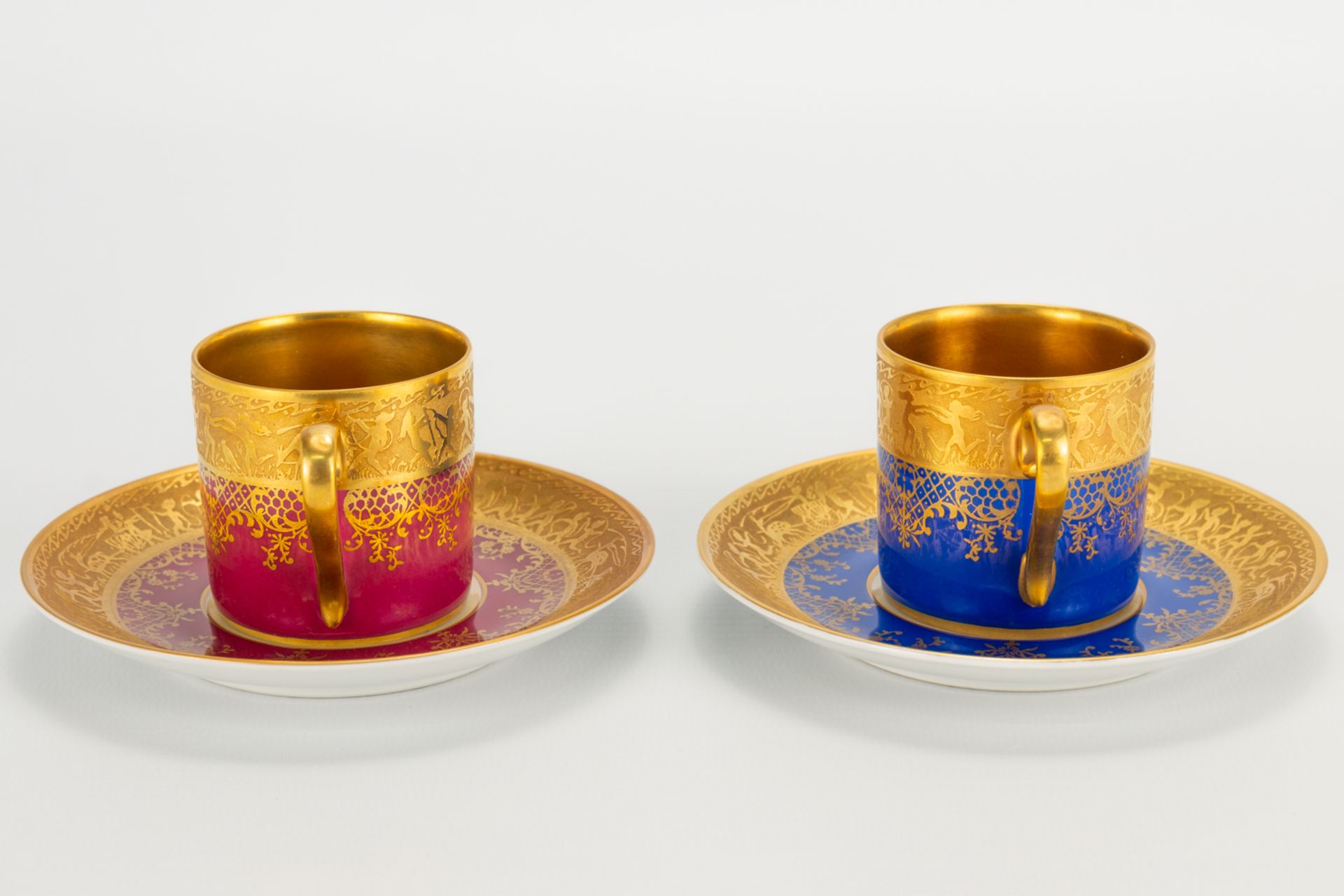 A collection of 2 coffee cups and saucers, made by Karlsbader Porzellan in Germany and inlayed with - Image 5 of 17