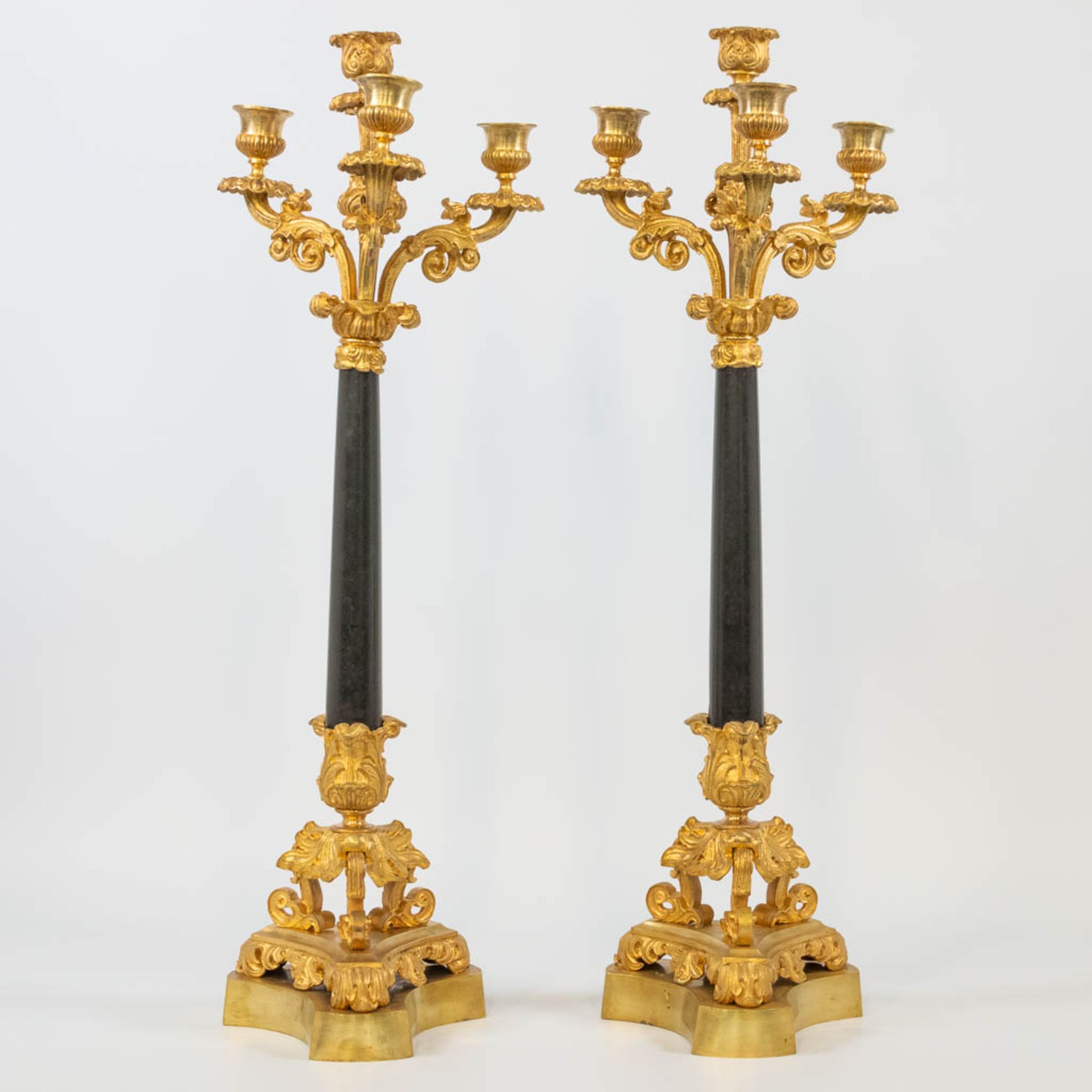 A pair of candelabra, empire style, made of gilt bronze. 19th century. (60 x 19 cm) - Bild 6 aus 13