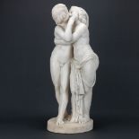 No signature found, a Carrara marble statue 'The Kiss', made in Italy, 19th century. (19 x 20 x 56 c