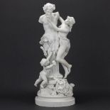 A large bisque porcelain statue of a Satyr and a Nymph, marked Svres and made during the 19th centu