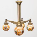 A decorative chandelier in art deco style with painted glass. (76 x 50 cm)