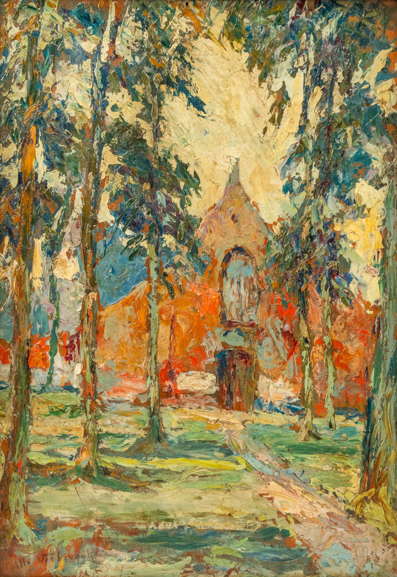 Charles Henri VERBRUGGHE (1877-1974) Chapel in Minnewater, Bruges, oil on panel. (24 x 34,5 cm) - Image 6 of 6