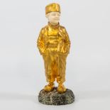 Giuseppe DASTE (1881-1945) The boy with the hat, a gilt bronze Chryselephantine statue on marble bas