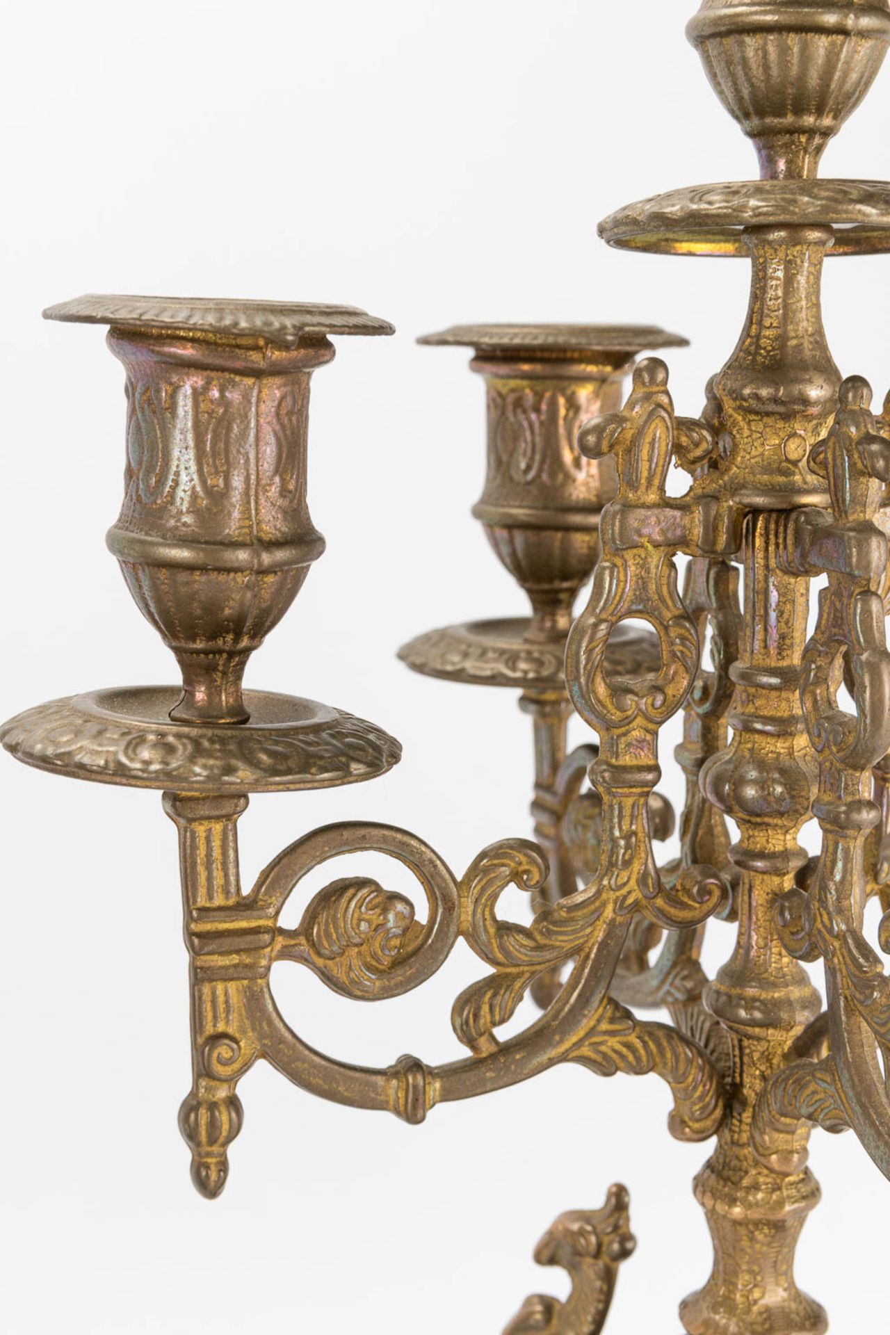 A bronze 3-piece garniture with clock and candelabra. The second half of the 20th century. (22 x 22 - Image 14 of 16