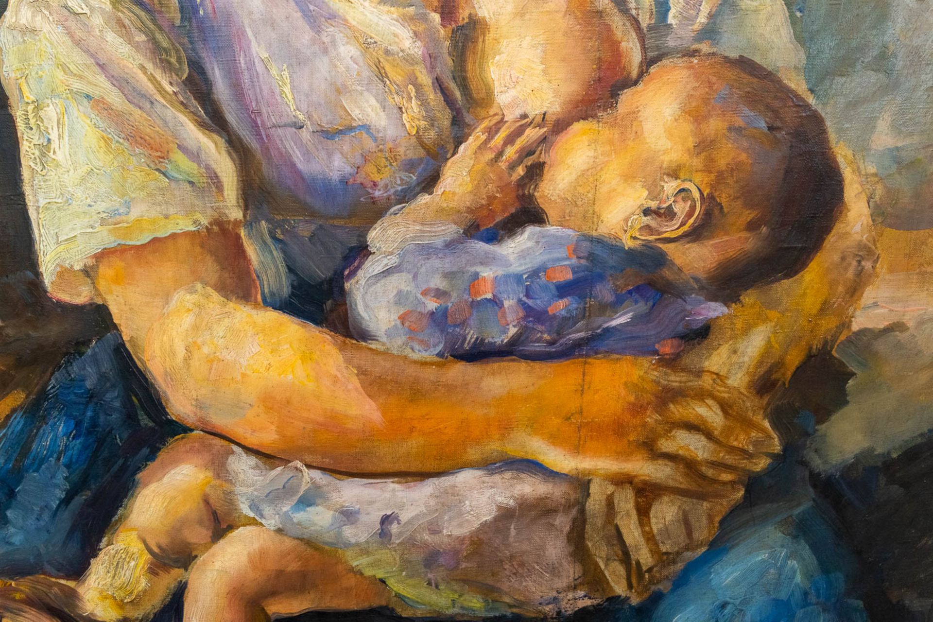 Adrien DUPAGNE (1889-1980) Mother nursing the child, oil on canvas, 1943. (74 x 92 cm) - Image 7 of 7