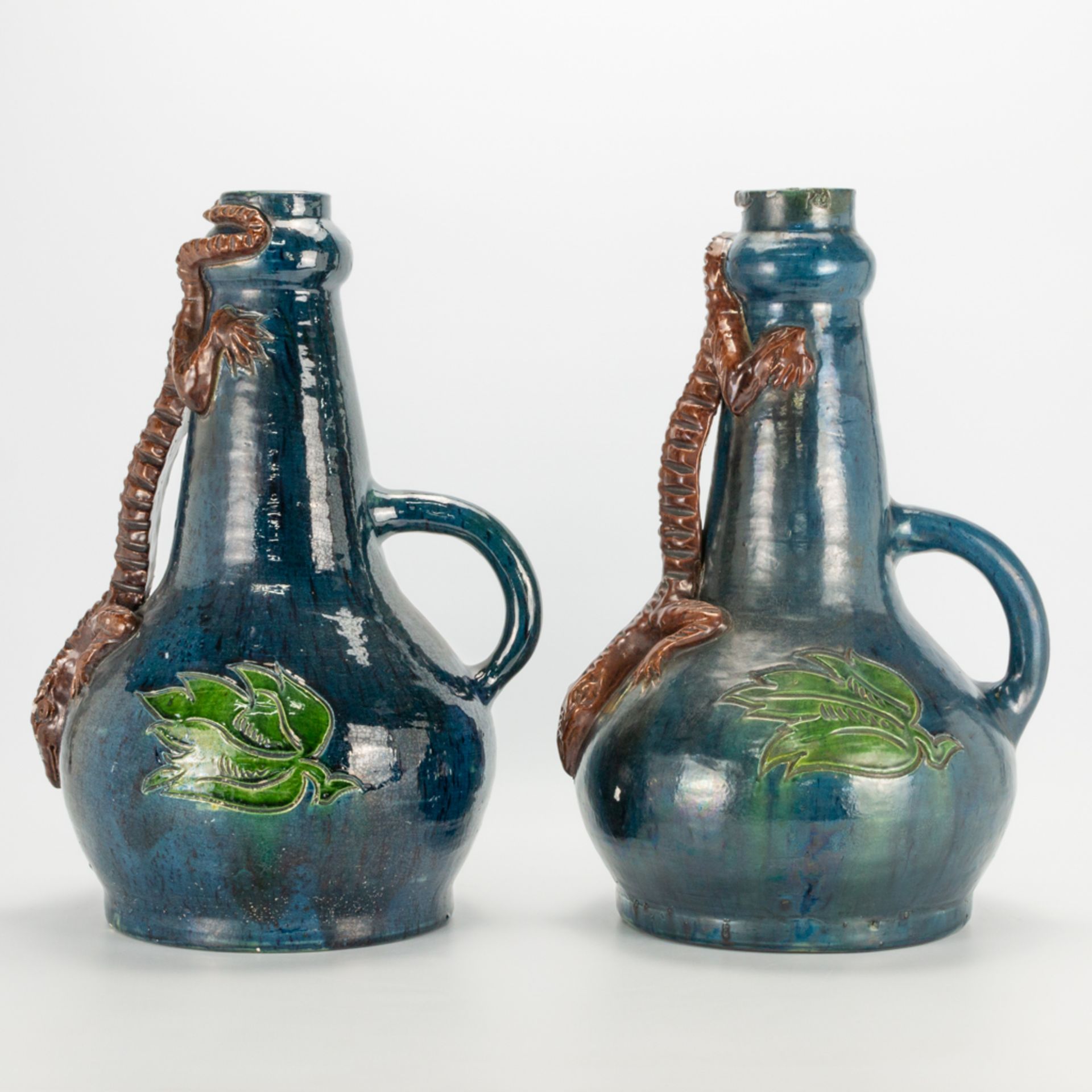 A pair of vases made in Flemish Earthenware with the decor of a salamander. (27 x 30 x 45 cm) - Image 6 of 20