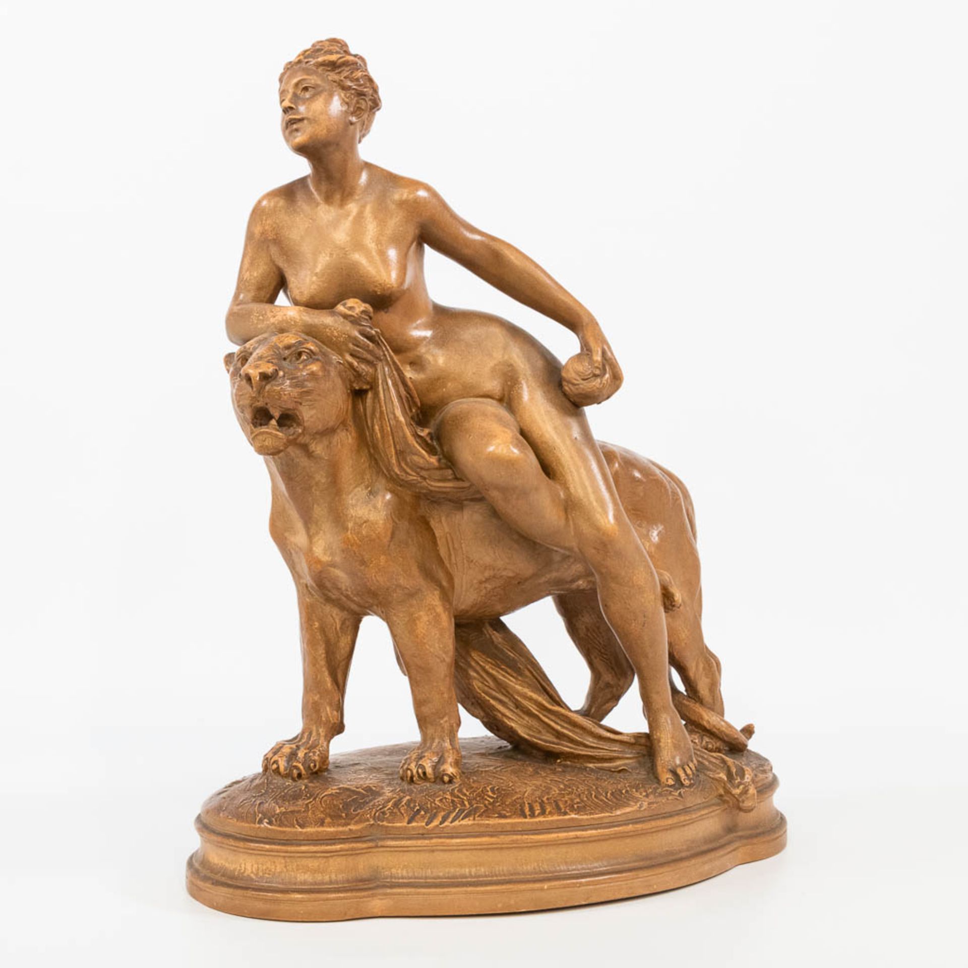 Luca MADRASSI (1848-1919) terracotta statue 'Ariadne and the panther' signed by artist and 5626. (20