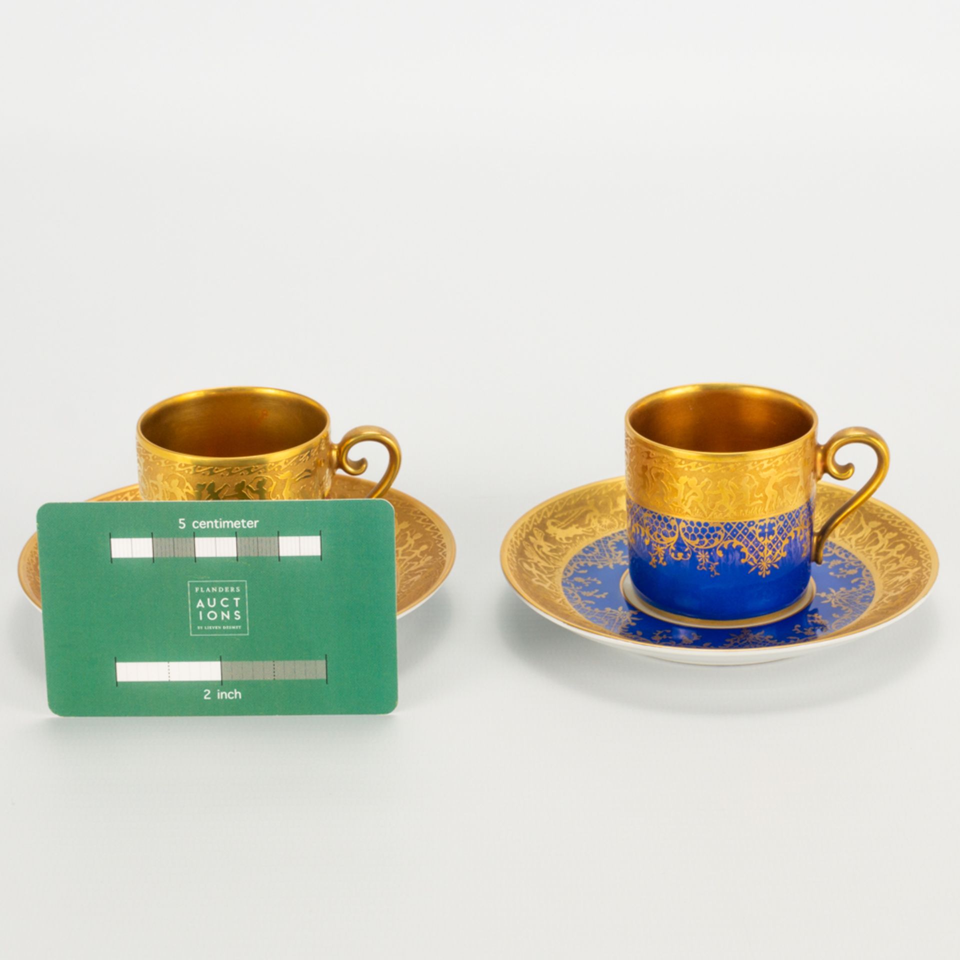 A collection of 2 coffee cups and saucers, made by Karlsbader Porzellan in Germany and inlayed with - Image 3 of 17