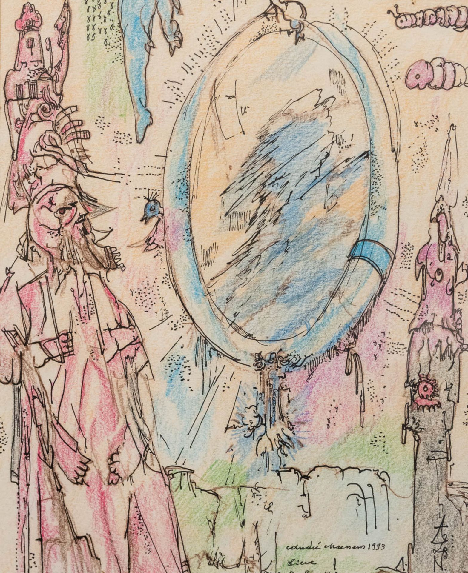 AndrŽ NAESSENS (1949-2003) A mixed media pen drawing and gouache on paper. (20 x 24 cm)