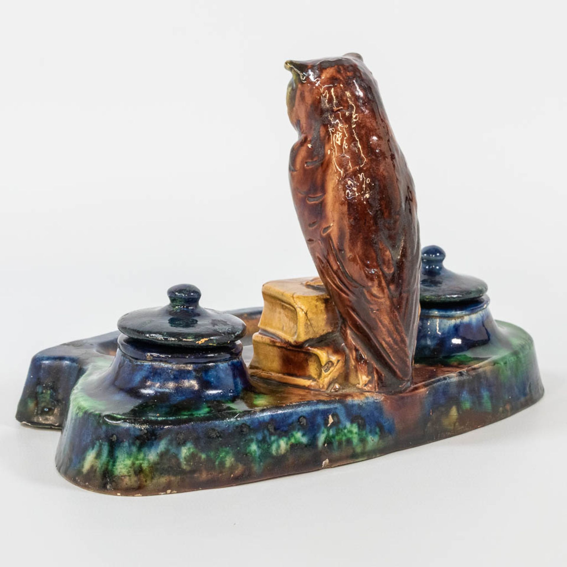 An ink set made of Flemish Earthenware with an owl figurine and marked Made in Belgium, most likely  - Bild 6 aus 16