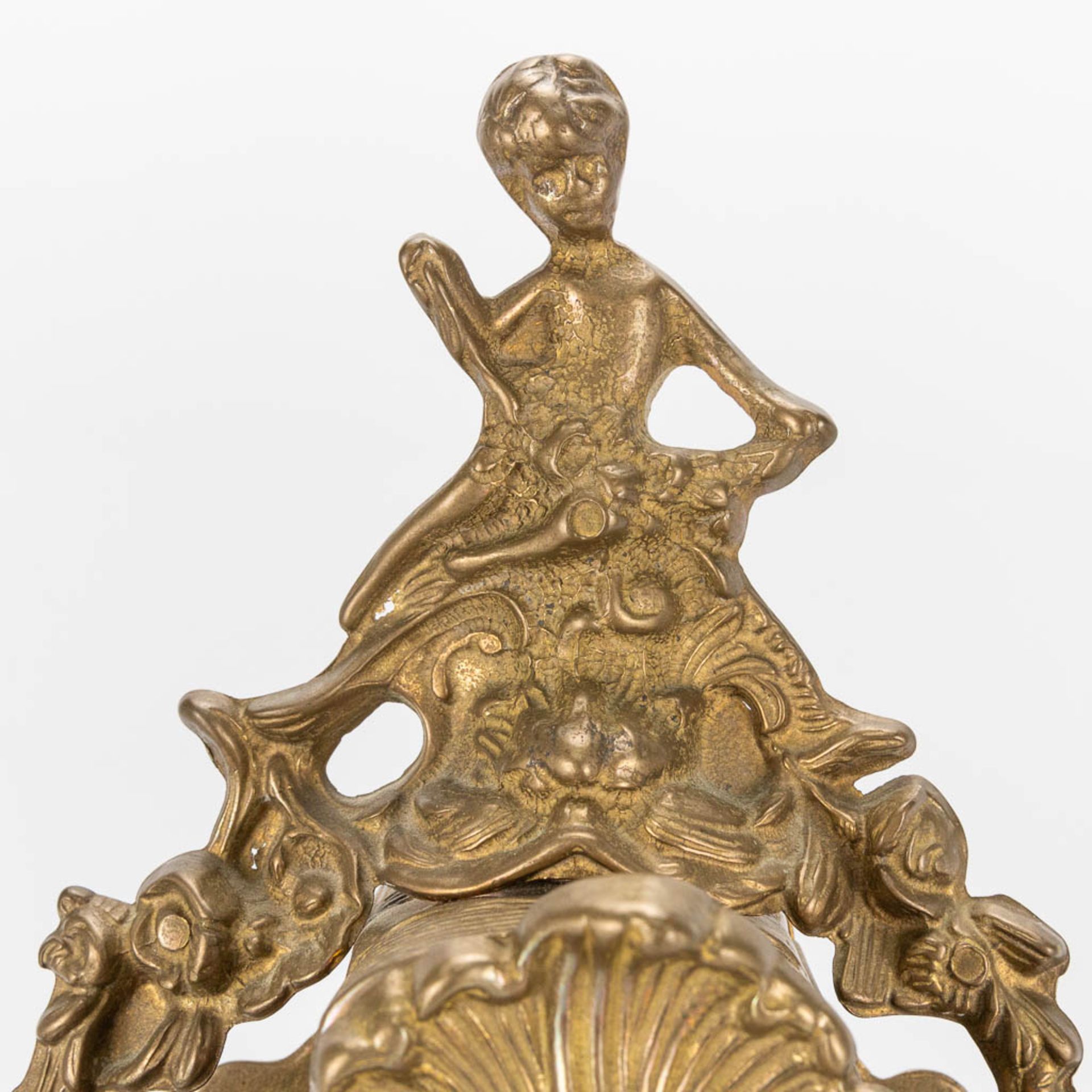 A bronze 3-piece garniture with clock and candelabra. The second half of the 20th century. (22 x 22 - Image 12 of 16