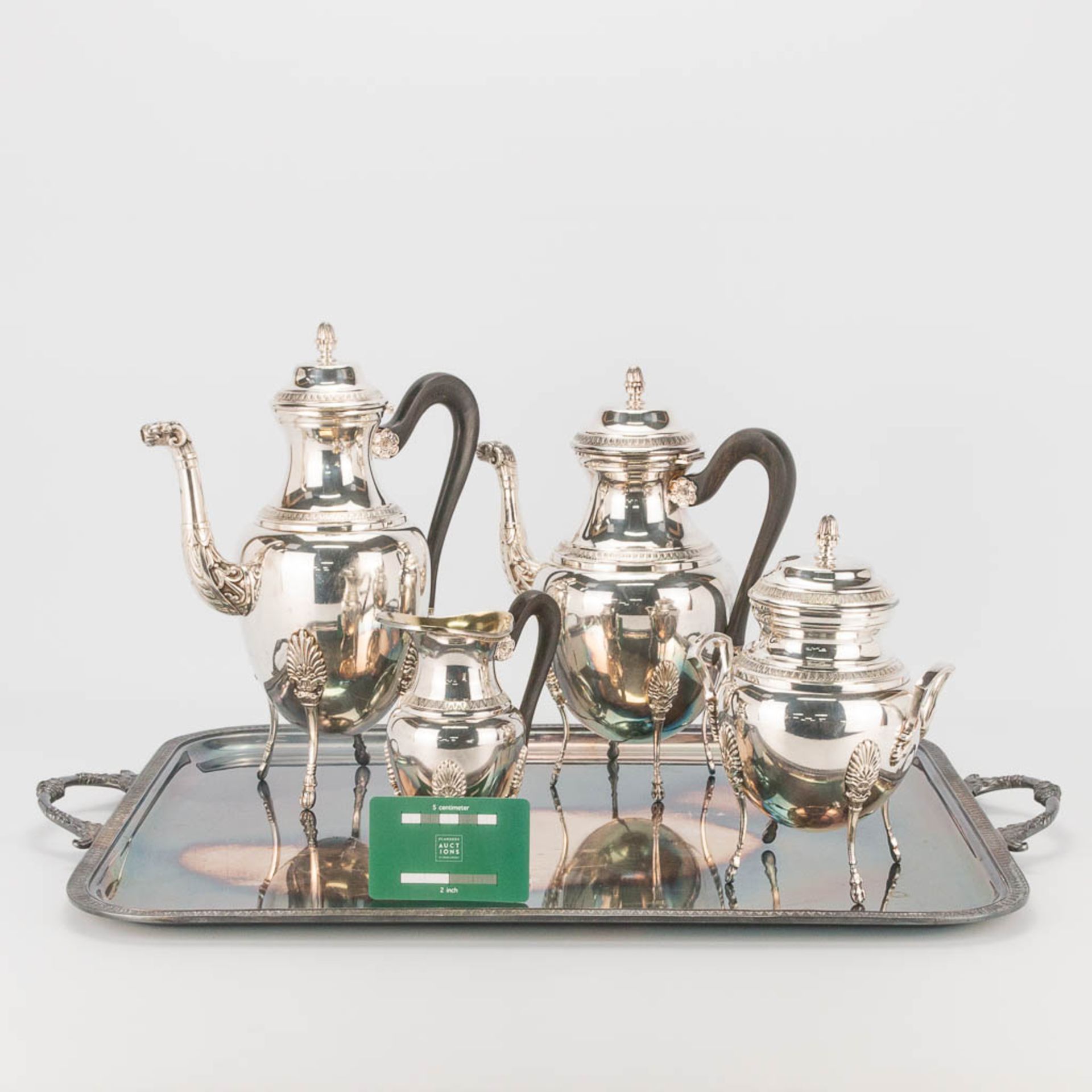 A silver-plated coffee and tea service, on a serving tray. With ebony handles. In the style of a Mal - Bild 9 aus 22