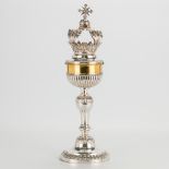 A silver ciborium with original crowned lid, made in Courtrai, Belgium by Frans-Vincent Descamps bet