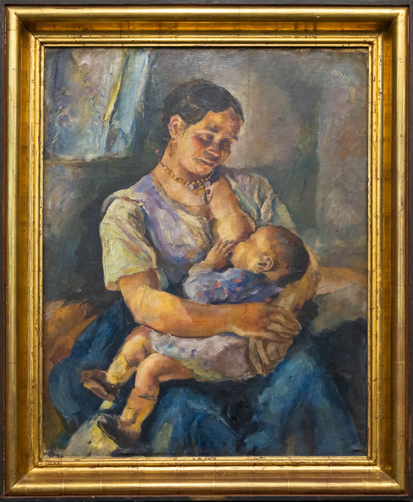 Adrien DUPAGNE (1889-1980) Mother nursing the child, oil on canvas, 1943. (74 x 92 cm) - Image 4 of 7