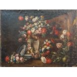 No signature found, Antique flower stillife painting, oil on canvas, 18th century. (115 x 86 cm)