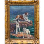 Charles BOLAND (1850-?) Vers l'Avenir, painting of 3 dogs, oil on canvas. (25 x 33 cm)