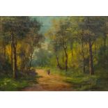 Armand HEINS (1856-1938) a painting of a lady in a forest, oil on canvas. (35 x 25 cm)