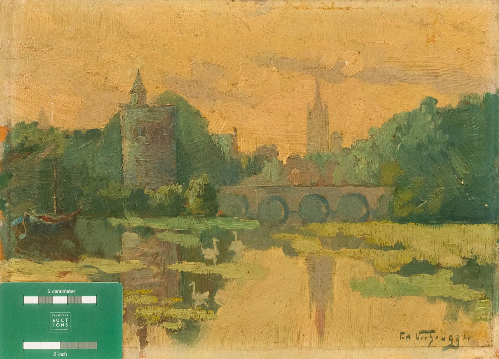 Charles Henri VERBRUGGHE (1877-1974) Minnewater in Bruges, oil on panel. Not framed. (35 x 25,5 cm) - Image 2 of 4