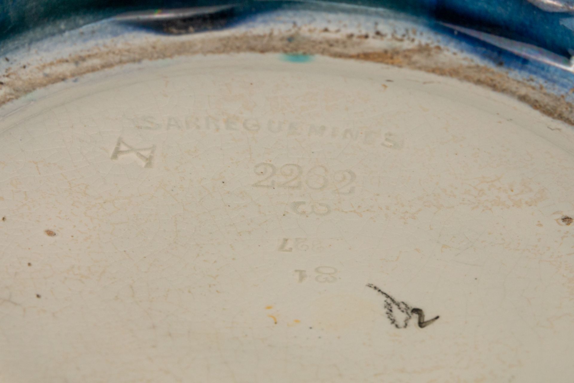 A pair of glazed cache-pots made in faience and during the art deco period, marked Sarreguemines. Ar - Image 7 of 11