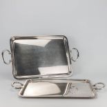 A pair of Christofle silver-plated rectangular serving trays of the model 'Albi'. (32 x 54 x 1 cm)
