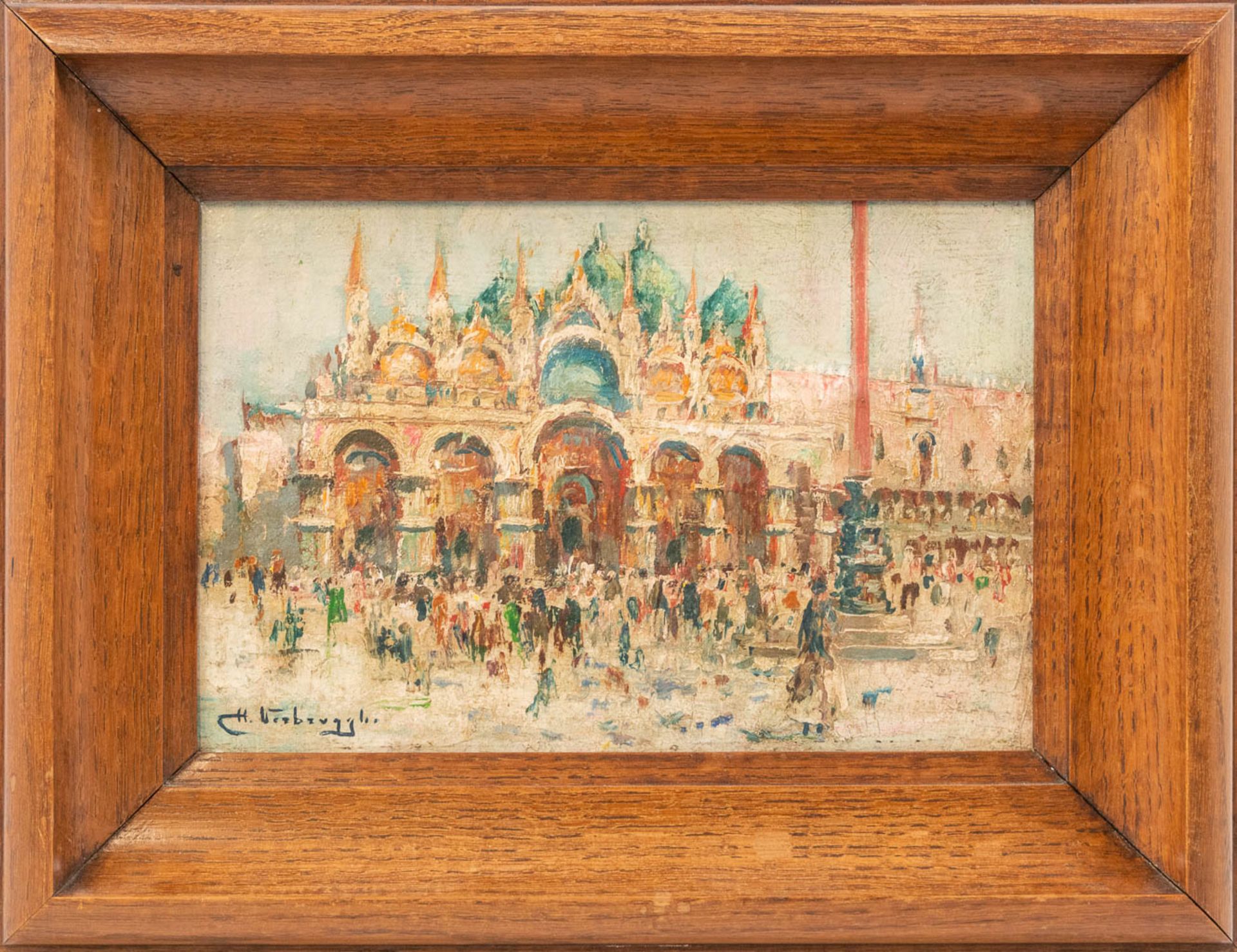 Charles Henri VERBRUGGHE (1877-1974) San Marco square in Venice, oil on panel. (25,5 x 17 cm)