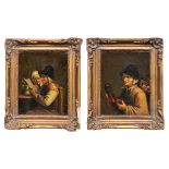 No signature found, a pair of scenes with figurines, 18th-19th century. Oil on canvas. (21,5 x 27 cm