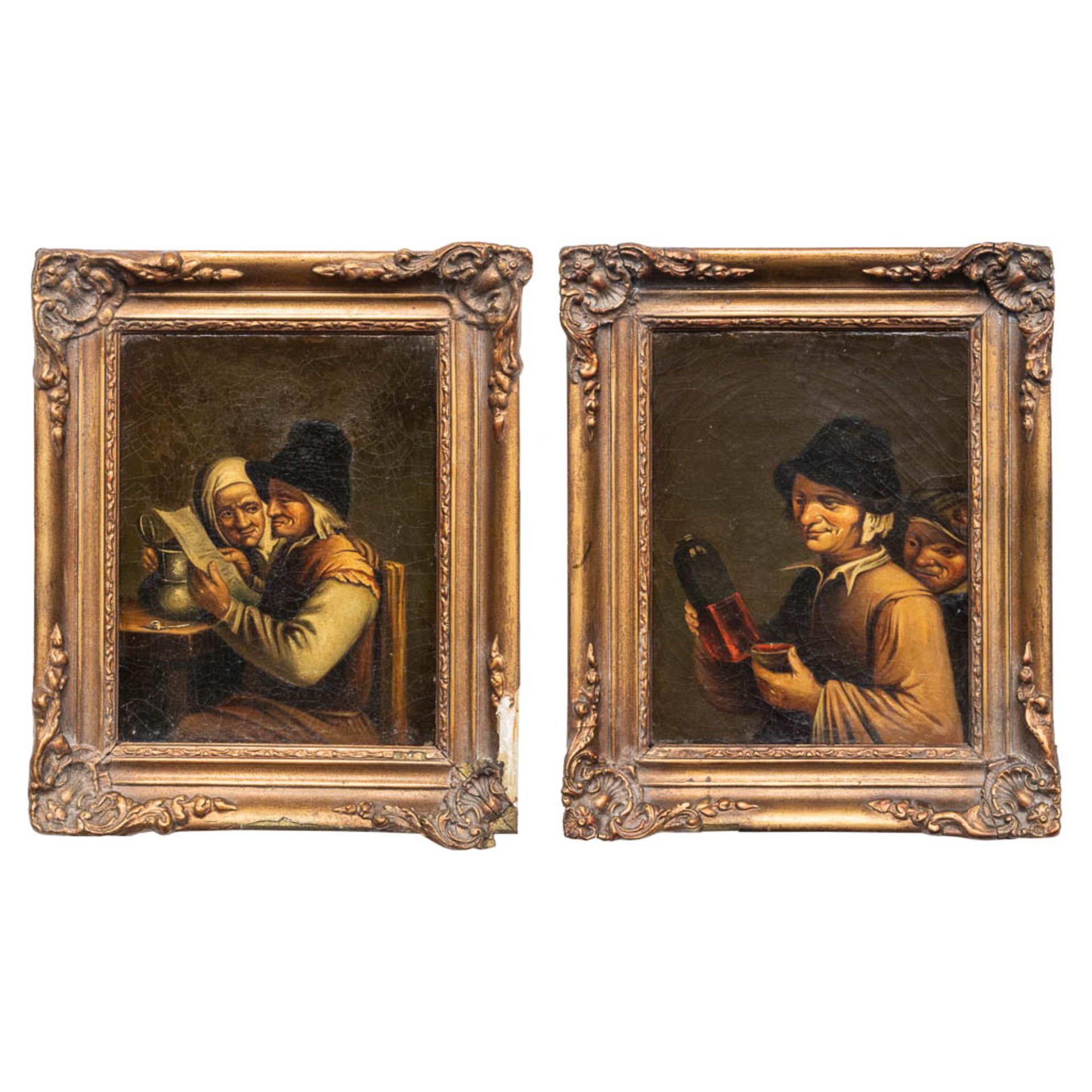 No signature found, a pair of scenes with figurines, 18th-19th century. Oil on canvas. (21,5 x 27 cm