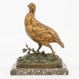 Edouard Paul DELABRIERRE (1829-1912) Statue of a pheasant with a lizard, bronze statue on a marble b
