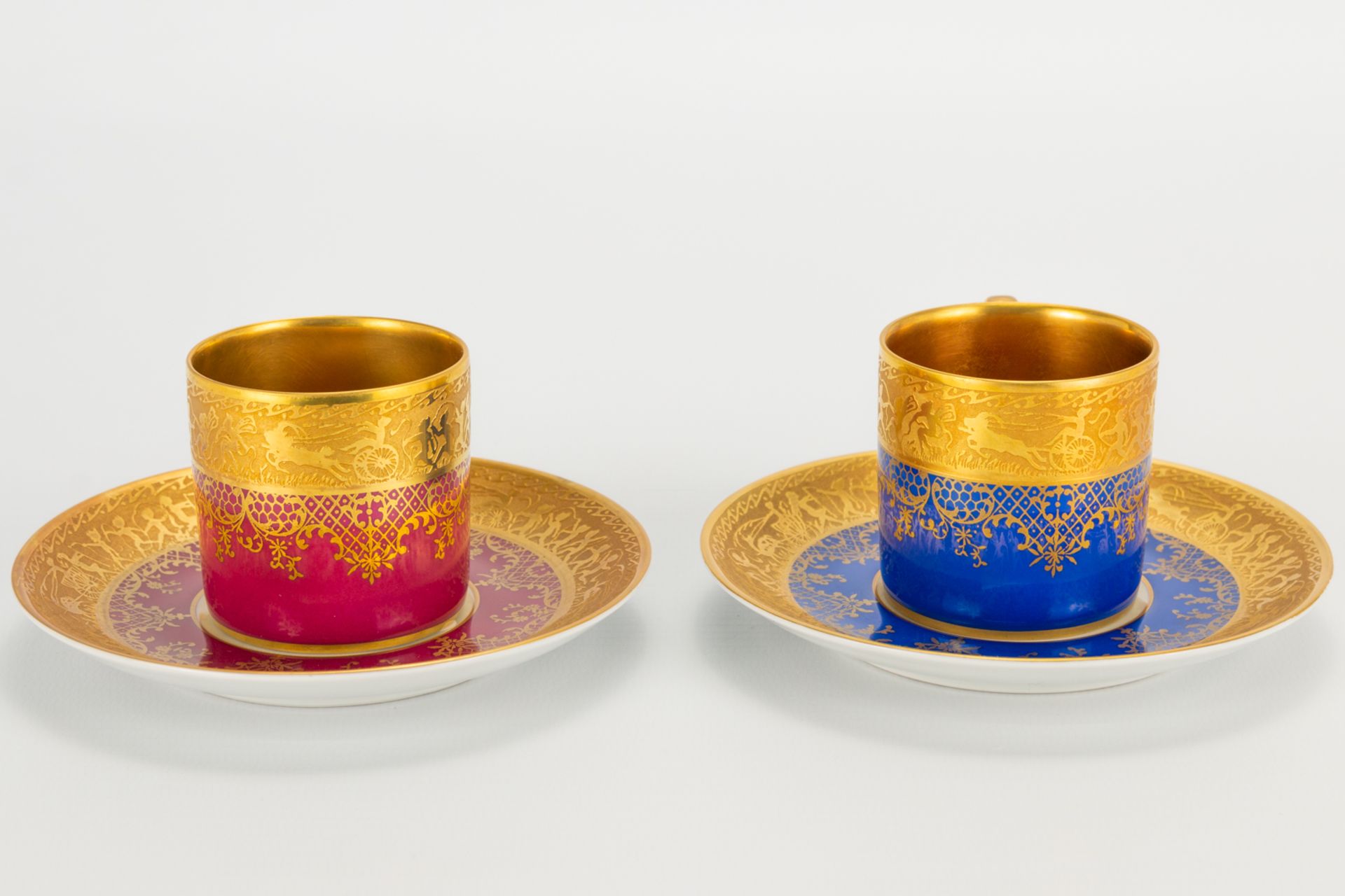 A collection of 2 coffee cups and saucers, made by Karlsbader Porzellan in Germany and inlayed with - Image 8 of 17