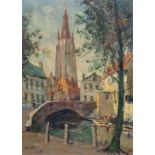 Charles VERBRUGGHE (1863-1920) 'Church of Our Lady' Bruges, oil on canvas. (23 x 32 cm)