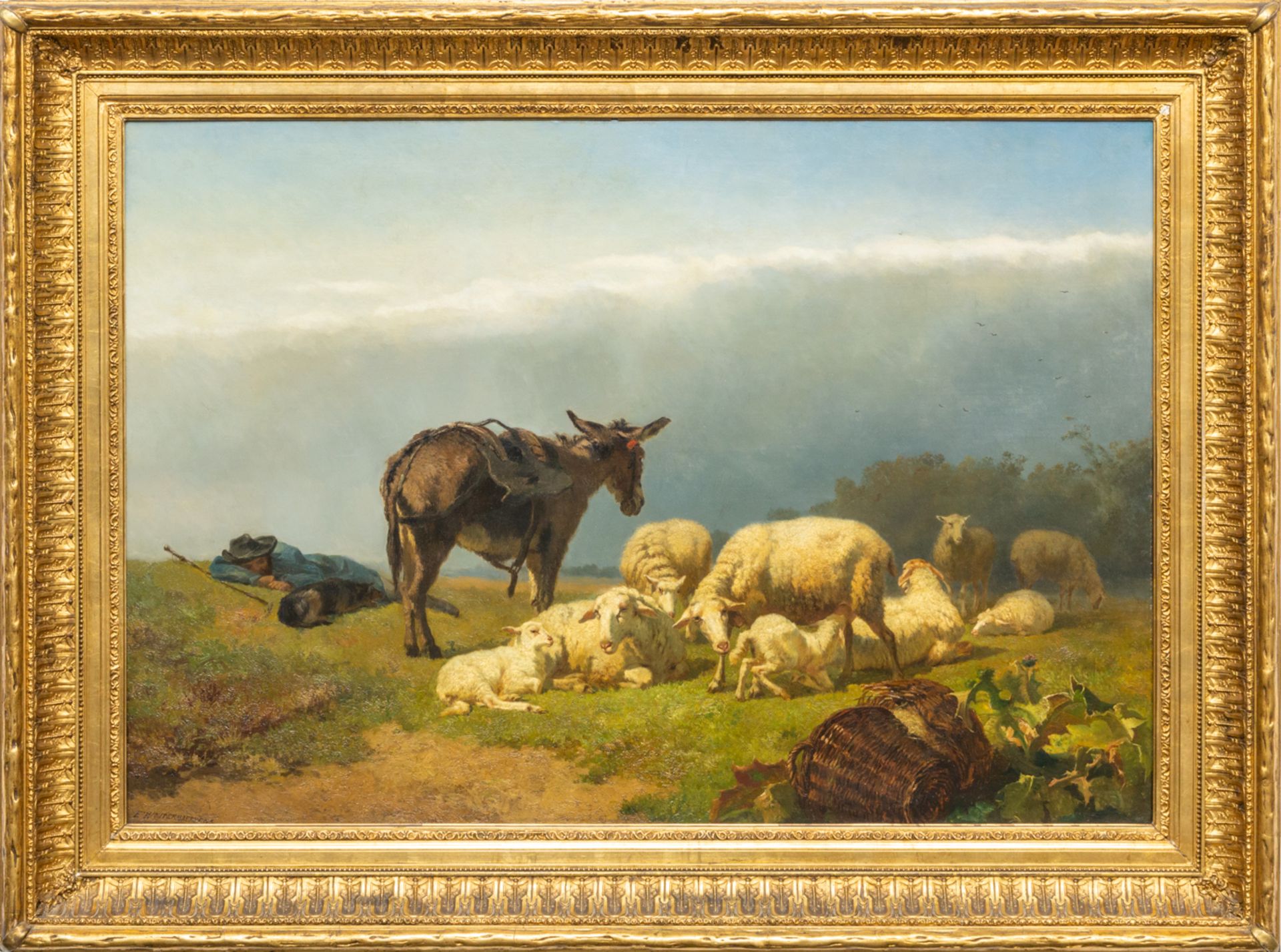 Edouard WOUTERMAERTENS (1819-1897) An antique landscape with sheep, a donkey and a resting herder. O - Bild 2 aus 10
