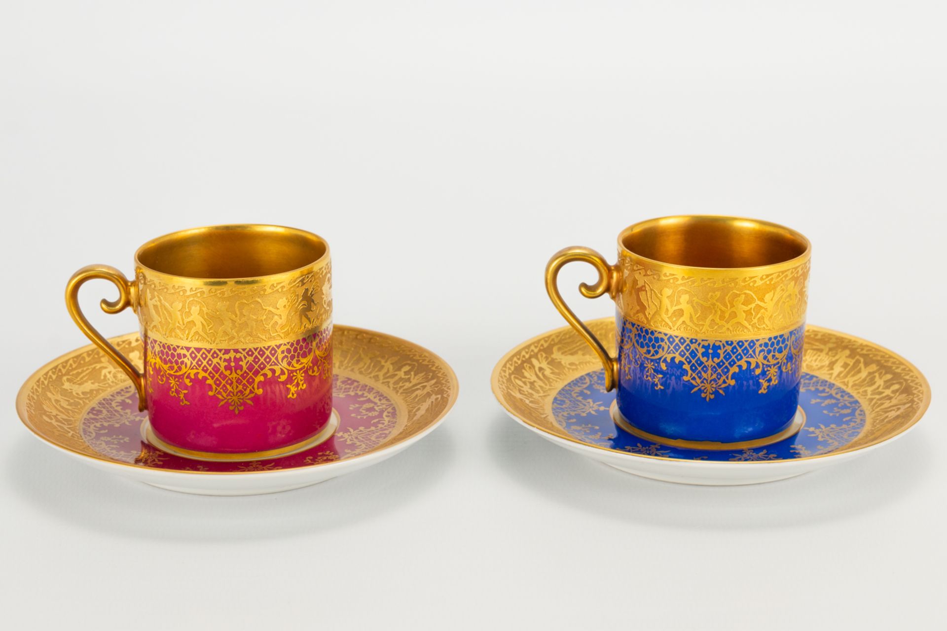 A collection of 2 coffee cups and saucers, made by Karlsbader Porzellan in Germany and inlayed with - Image 6 of 17