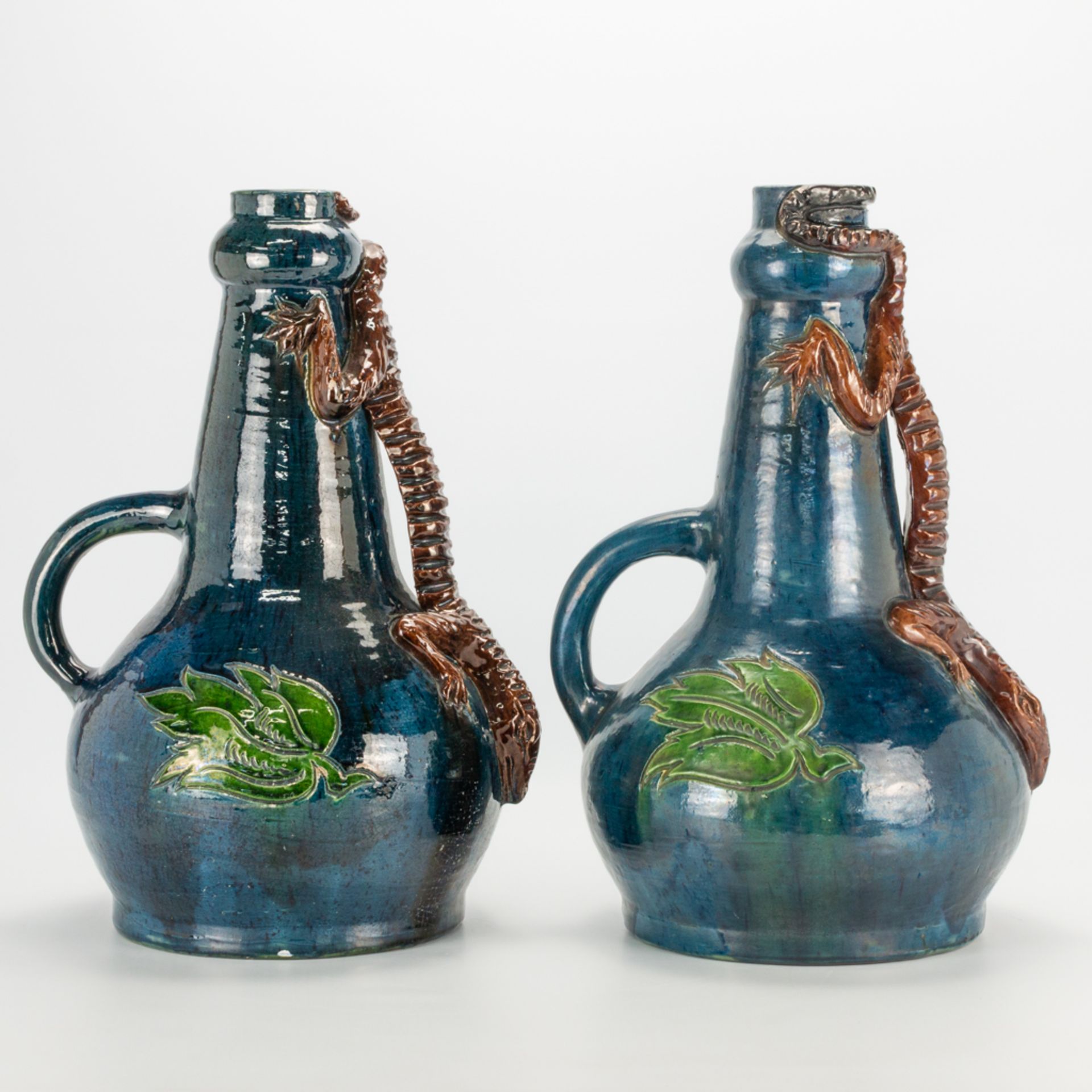 A pair of vases made in Flemish Earthenware with the decor of a salamander. (27 x 30 x 45 cm) - Image 4 of 20