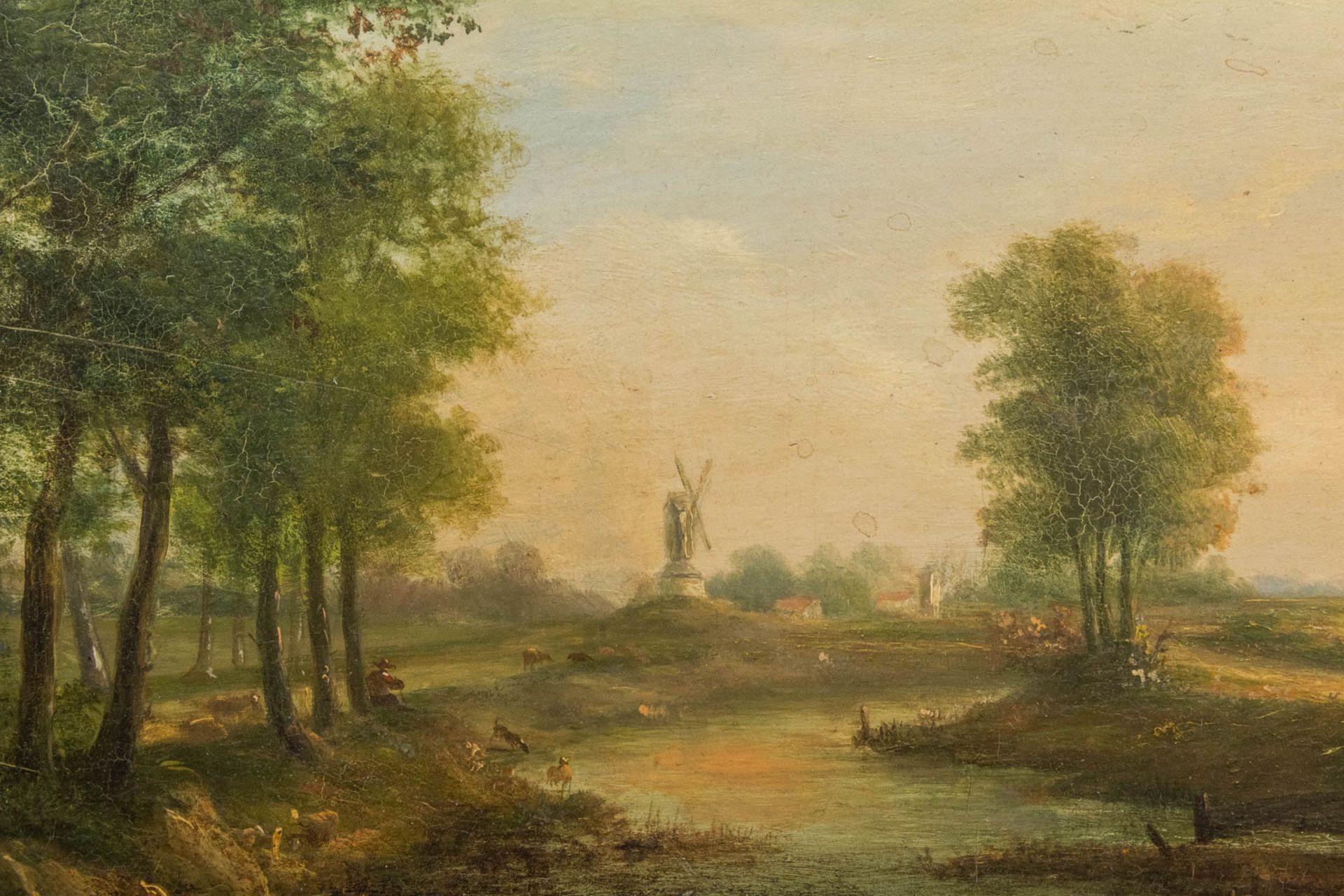 No signature found, an antique painting of The Dutch School, landscape with windmill, oil on canvas. - Image 5 of 5