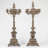 A pair of exceptional and large silver-plated bronze candelabra with musical putti, Bacchus images a