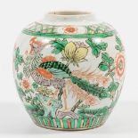 A Chinese porcelain ginger jar with peacock decor. 19th/20th century. (13 x 13 cm)