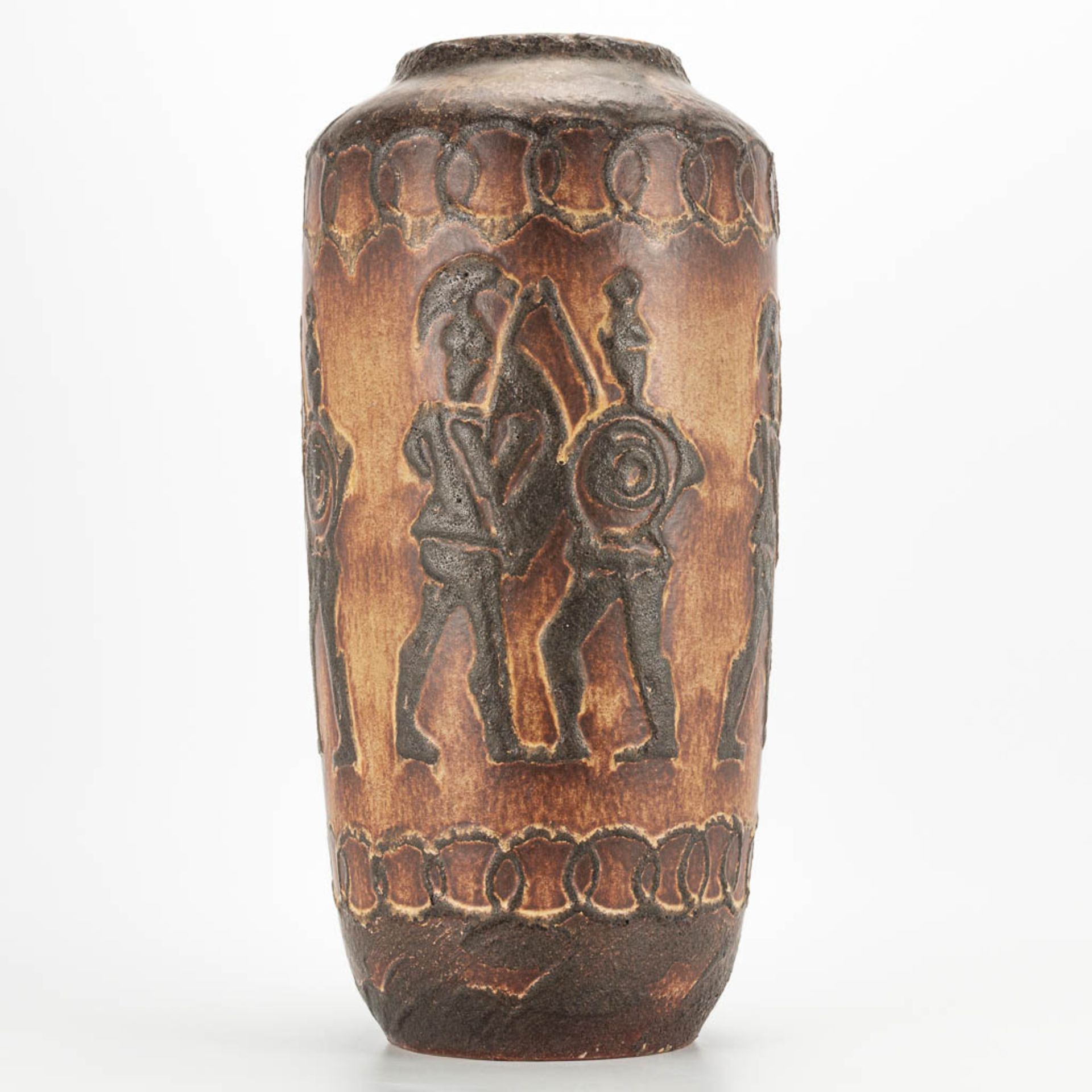 A Scheurich Lava Vase made in West-Germany with Greek Warrior decor. (44 x 22 cm) - Image 2 of 15