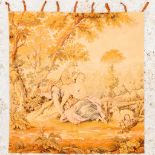 A woven tapistry with romantic scene, a couple under a tree. (120 x 115 cm)