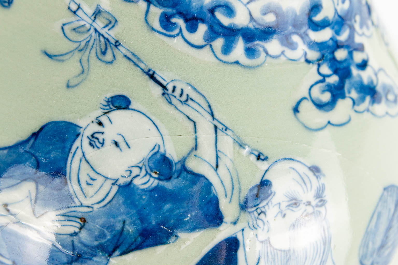 A Chinese vase with blue-white decor of immortals. 19th/20th century. (62 x 24 cm) - Image 21 of 21