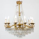 A robe-a-perles chandelier made of bronze and glass, around 1970. (90 x 64 cm)