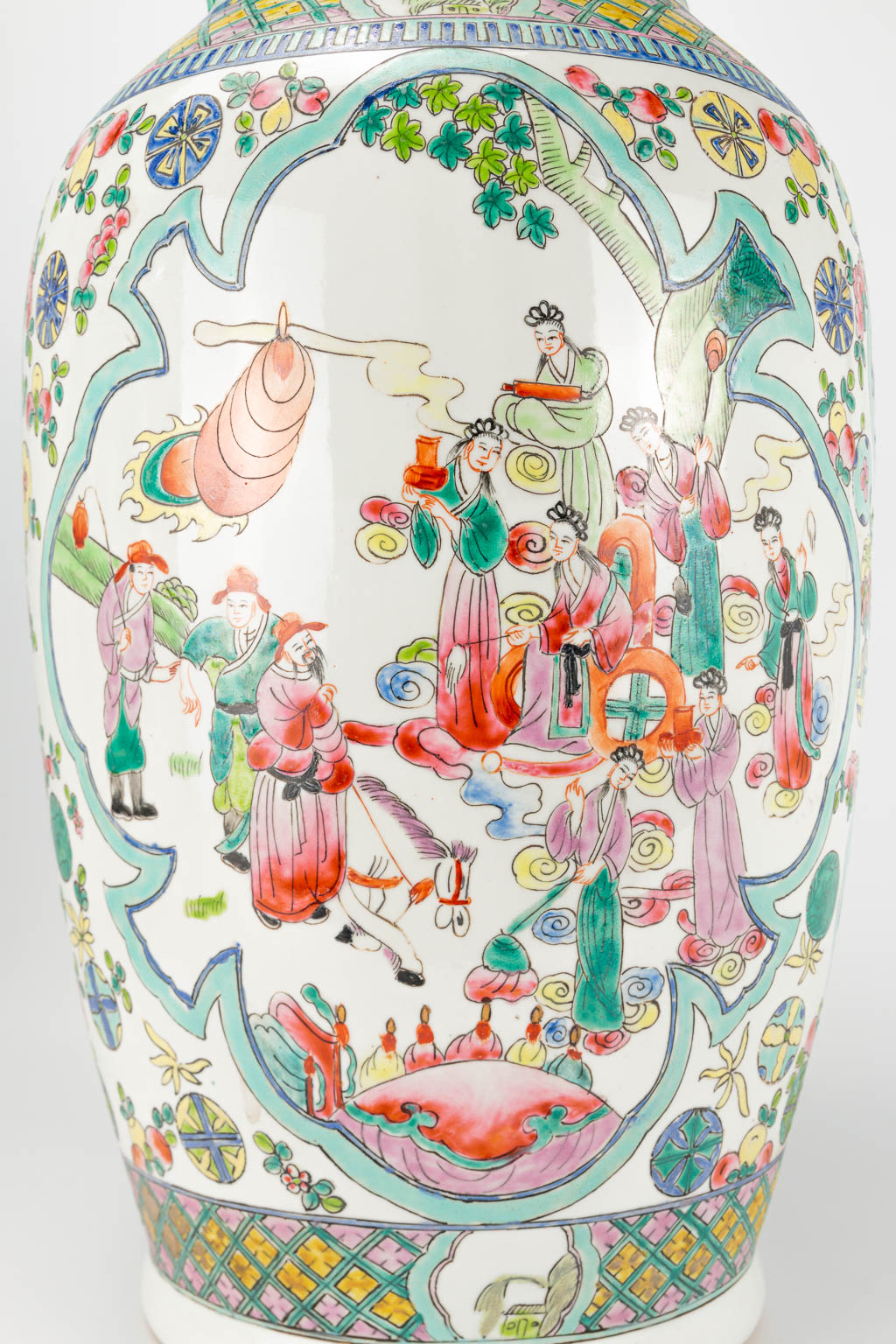 A pair of Chinese vases with decor of wise men, farmers, playing children and ladies. 20th century a - Image 22 of 25