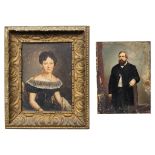A collection of 2 directoire portrait paintings, oil on panel. 1 marked J. TOSSYN (XIX) (19,5 x 24,5