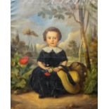 No signature found, an elegant painting of a child with flowers, 18th century. (90 x 114 cm)