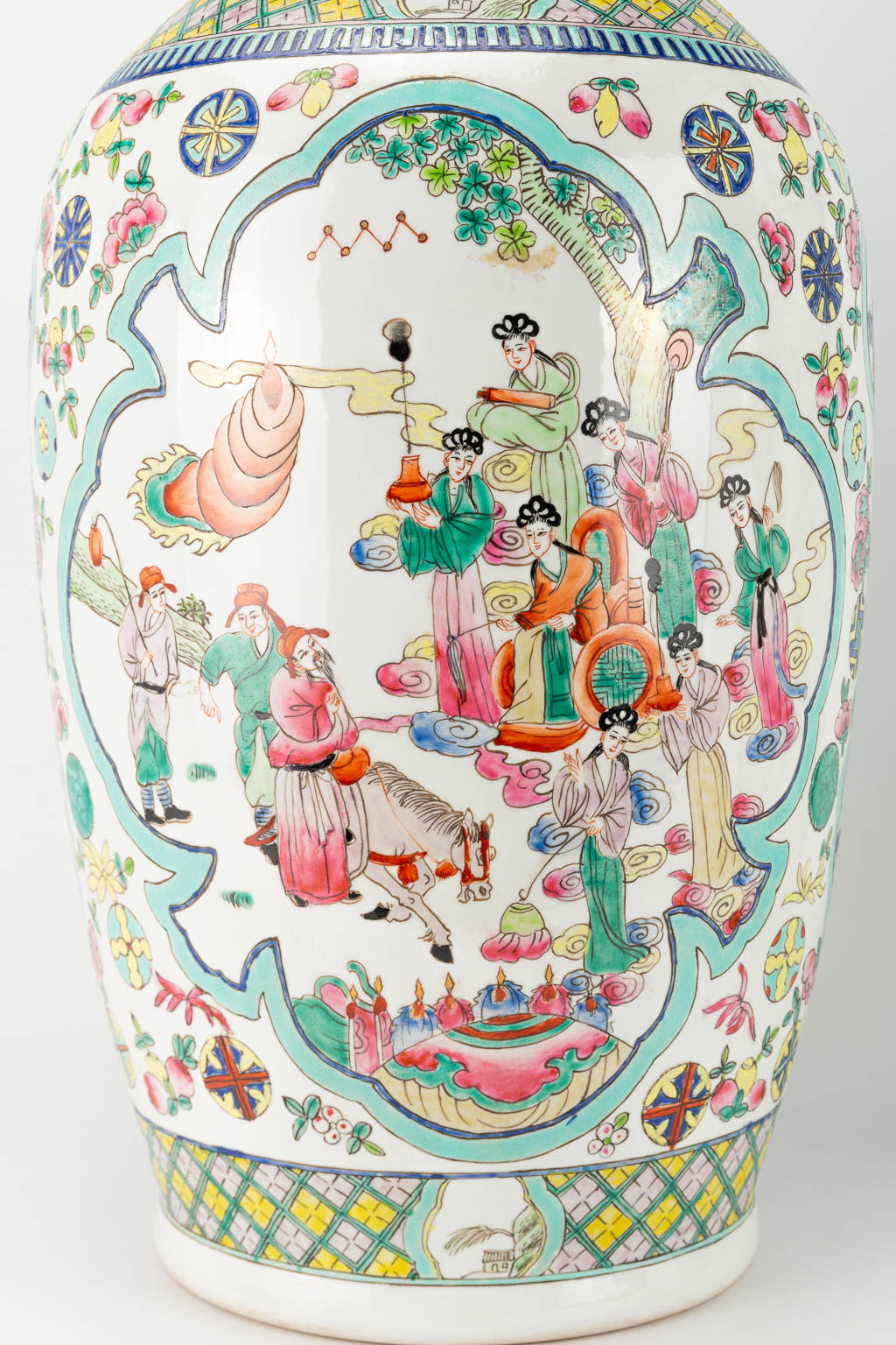 A pair of Chinese vases with decor of wise men, farmers, playing children and ladies. 20th century a - Image 18 of 25