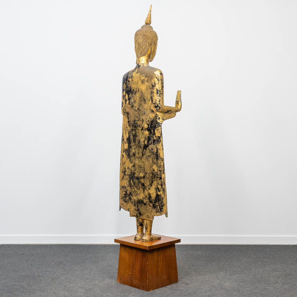 An antique buddha made of bronze and standing on a wood base. (28 x 48 x 180 cm) - Image 8 of 21